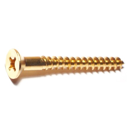 Midwest Fastener Wood Screw, #12, 2 in, Plain Brass Flat Head Phillips Drive, 26 PK 62828